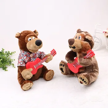 Пеенето руски песни играчки мечка електронни домашни любимци играят на китара мечка детски образователни играчки ранно детство ще пеят