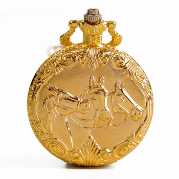 1044 Бронзов Кон Кварцов Часовник Pocke Бягане Модел Златното Кух Колие С Висулка Древни Китайски Животни