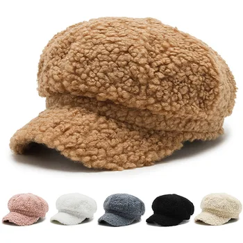 Дамски бейзболна шапка от вълна от овце, в Есенно-зимната Мода Универсална Шапка, Шапка на Художник, Осмоъгълна Шапка