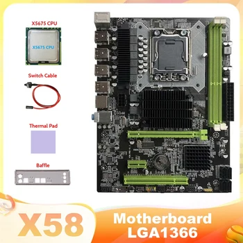 AU42 -X58 дънна Платка LGA1366 дънна Платка на компютъра Поддържа процесора от серията XEON X5650 X5670 с процесор X5675 + кабел превключвател + Термопаста