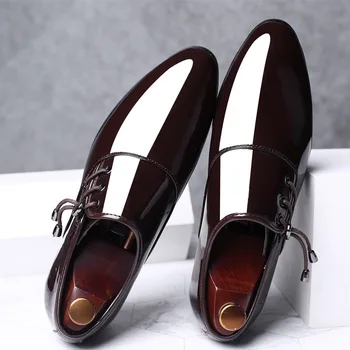 Мъжки модел обувки, Мъжки официални обувки, Кожени Луксозни Модерни сватбени обувки за Булката, мъжки обувки-Oxfords, дрехи, Големи Размери 38-48 jkm89