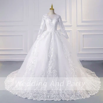 Мюсюлманската Сватбена рокля Плюс размер С V образно деколте и дълъг ръкав бална рокля Сватбена Рокля на Принцеса сватбена рокля Robe De Mariee Булчинската Рокля на Булката
