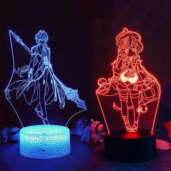 3D Genshin Impact 7 Цвята лека нощ Игрални Фигури на Юла Ху Тао Акрил Модел Сензорен Led нощна светлина Играчки за Деца, Подарък