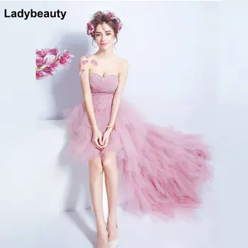 Розова Вечерна рокля на булката the royal принцеса рокля за бала Късо отпред-Дълга Отзад С Шнур Вечерна рокля