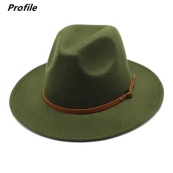 Тъмно зелена фетровая шапка, есенно-зимна шапка с широка периферия, мъжки и дамски фетровая шапка, Панама, джаз фетровая шапка шапка дамски