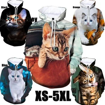 Нов Дизайн, Стръмни сладки Качулки с Изображение на котка, Модни Блузи За Двойки, Блузи с 3D Принтом Дамски/Мъжки Hoody оборудвани с Котка чат, Ежедневни Блузи Унисекс