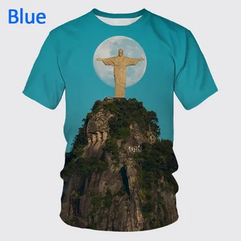 Тениски с 3D принтом Хартата на Бразилия, тениска с принтом Исус, Мъжки/Дамски Ежедневни Модна Тениска с Къс Ръкав и Кръгло деколте