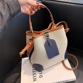 2022 нов Корейски стил, с модерна преносима чанта-торба тенденция платно контрастная текстура чанта-месинджър холщовая чанта