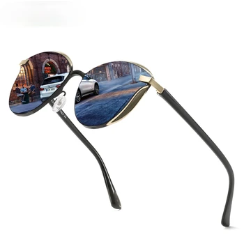 Нови Дамски Модни Кръгли Поляризирани Слънчеви Очила С Класически Защита От Ултравиолетовите В Метална Рамка, Слънчеви Очила Козирка