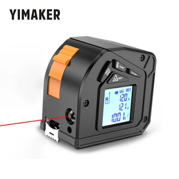 YIMAKEY 2-в-1 Лазерна Рулетка Лазерен Измервателен Инструмент Инструмент За Измерване на обема С LCD дисплей За 30 м и 40 м 50 м Лазерен Обаждане