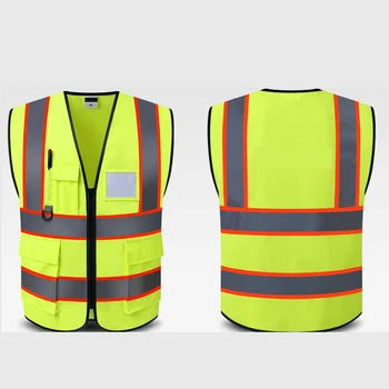 Отразяваща Жилетка за Безопасност Висока видимост С Индивидуално Лого С 5 Джоба Hi Vis Жилетка Външна Строителна Защитно работно облекло