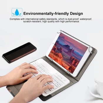 7 см/10 инча Безжична Клавиатура За Ipad Bluetooth-съвместима Клавиатура Компютърни и Периферни с Кожен Калъф Клавиатура