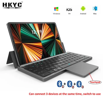 HKYC Канал 3 Преносима Безжична Bluetooth 5,2 Планшетная клавиатура с Тачпадом Сгъваем Калъф за Windows, Android и IOS и ipad Телефон