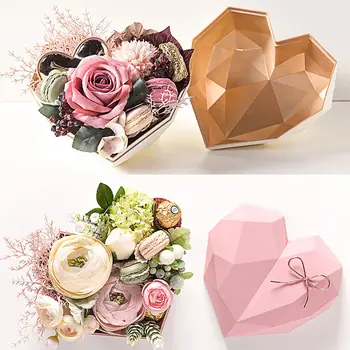 Елегантен Стил, Високо Качество на Подарък За Рожден Ден Диамантена Кутия За Цветове във Формата На Сърце Rose Gold Цвят на Вътрешната Кутия За Опаковане на Цветя Подарък Кутия ABS