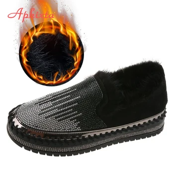 Aphixta/2020 г. топли Зимни дамски обувки на плоска подметка от естествена кожа, Мокасини с Ворсистым кожа, Модерен дамски Mujer Zapatillas, Ежедневни лоферы на дебела подметка