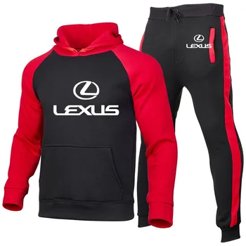 Пролет-Есен Нова Руното памучен Спортна Риза + Спортни Панталони, 2 броя, мъжки костюм с качулка и принтом лого на Lexus, trend Спортен костюм в стил Харадзюку