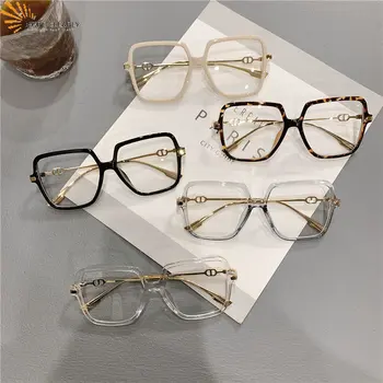 Модни Извънгабаритни квадратни Очила в ретро стил, Женски Анти-сини Леки очила в метални Рамки, Трендови Оптични Компютърни Очила, 1 бр.