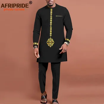 Базен Riche Африкански Костюми за Мъже с Дълъг Ръкав, Бродерия на Ризата и Панталоните Комплект Дашики Съоръжения Плюс Размера на Африканска Облекло A2216138
