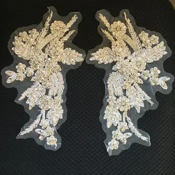 Прекрасни Бели Стъклени Кристални Големи Флорални Апликации По Двойки За Младоженци Украса На Сватбена Рокля Мода Бижута Рокли