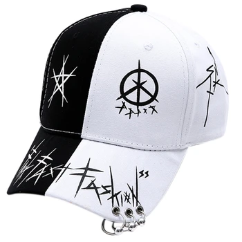 Черно-Бялата бейзболна шапка с Принтом Графити с Пръстени Harajuku стил Хип-Хоп възстановяване на предишното положение Шапка 